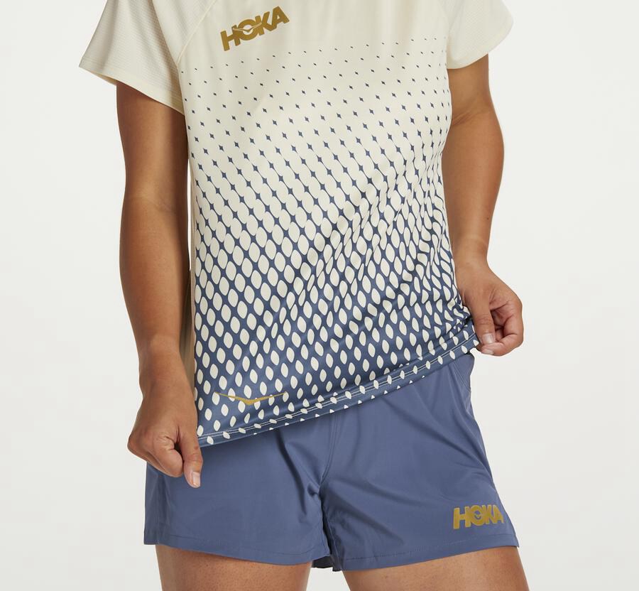Hoka One One Womens Tops - Performance Short Sleeve - Blue/White - JSQT09213